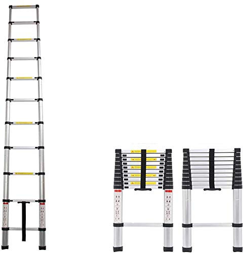 Aluminium Foldable 3.2m Telescopic Ladder - 10.5ft Extendable Ladder with Anti-Slip Rubber Cap, Collapsible for Multi-Purpose Indoor Outdoor Roof Work & Decoration