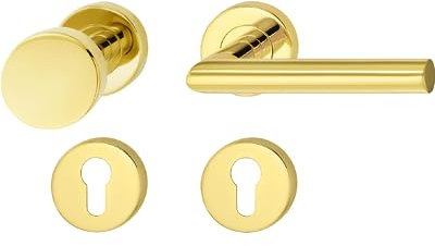 JUVA Maniglia di design in acciaio inox per porta su rosetta tonda per porte di camere - LDH 2171 | Set intercambiabile DIN DESTRO | Ottone rivestito in PVD | 1 Set