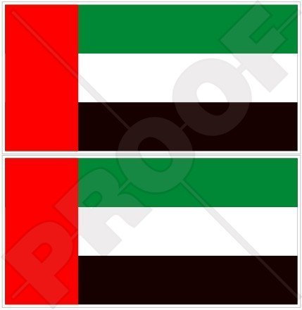 VEREINIGTE ARABISCHE EMIRATE Flagge, Fahne VAE Dubai, Abu Dhabi 75mm Auto & Motorrad Aufkleber, x2 Vinyl Stickers
