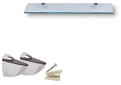 Euro Tische 30cm Glas Wandregal Klarglas - Glas Regal für Badezimmer in verschiedenen Größen - Klarglas Duschregal mit 6mm ESG Sicherheitsglas and Metallhaltern Montiert