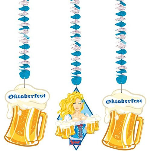 Neu: 3 Deko-Spiralen * Oktoberfest * für die Wiesn oder eine Bier-Party | Deko Dekoration Motto Feier Bayern Oktober Fest Decke Wirbel Maßkrug Maßbier Maß