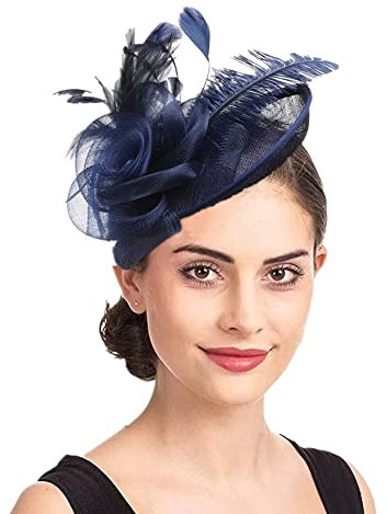 Épingles à cheveux Femme Accessoires Coiffure Mariage Chapeau Bibis Fascinator Bride Élégante Serre-tête pour Cocktail Derby Cérémonie Photographe Fête Soirée Déguisement Noël,BlueMarine,Taille unique