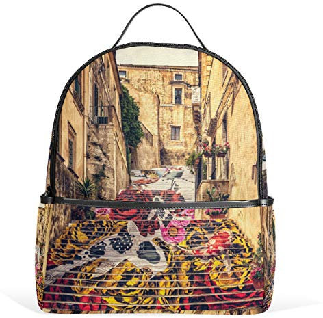 Eslifey Italien Sicily Alley Street Art Büchertasche, Schulranzen, Tagesrucksack, Tagesrucksack für Studenten