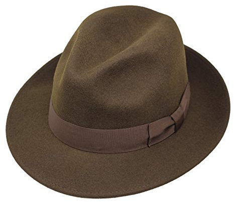 BORGES & SCOTT Swift - Fedora - Ligero - 100% Fieltro de Lana - Plegable para Viajar - Resistente al Agua - ala Moldeable - Marrón Oscuro 60cm