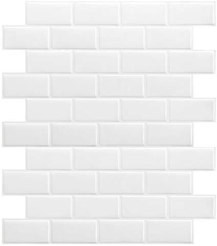 Wanweitong Selbstklebend Fliesenaufkleber Wasserdicht 3D Weisse Kacheln Art Fliesensticker Möbel Fliesen Sticker Küchenrückwand Bad Wand Aufkleber (10, Weiß)