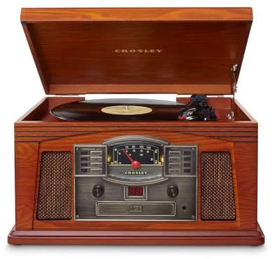 Crosley Lancaster Plattenspieler mit 3-Geschwindigkeiten, Radio, CD/Cassette-Player, Aux-Eingang und Bluetooth - Paprika