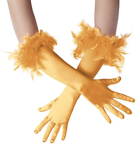 dressforfun 901030 Damen Handschuhe mit Federn, elegante Opern Federhandschuhe, Fasching Karneval - diverse Farben - gold