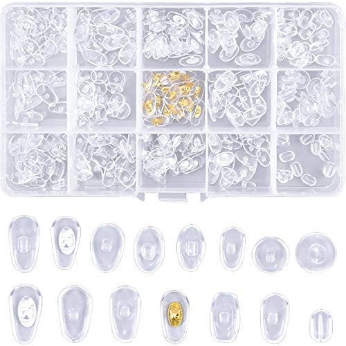 HQdeal 150 Paare Brillen Nasenpads, 15 Stile, Weiche PVC Nasenpads Rutschfeste Nasenpads, Nasenpads Schraubsystem, Brillenpads Klicksystem, Push in Nasenpads für Brillen Sonnenbrillen, Transparent