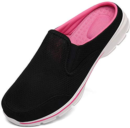 Sabots Femmes Confortable Pantoufle Coton Hommes Antidérapant Chaussons intérieur extérieur, Noir Rose, 37 EU
