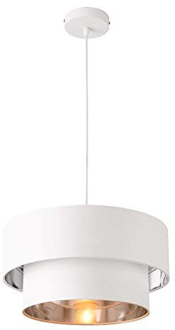 lux.pro Hängeleuchte Lopar E27 Deckenleuchte Hängelampe 40 cm Metall Stoff Weiß-Silber