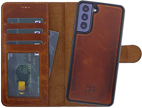 Burkley 2-in-1 Leder Handytasche für Samsung Galaxy S21 - Abnehmbares Back Cover, 360° Schutz, RFID Blocker - Kompatibel mit Galaxy S21