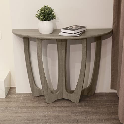 FINECASA Konsolentisch aus Holz, Halbmond-Eingangstisch, halbrund schmaler Beistelltisch, Sofatisch für Wohnzimmer und Flur, Foyertisch, halbrunder Flurtisch, 100 x 43 x 76 cm, Grau