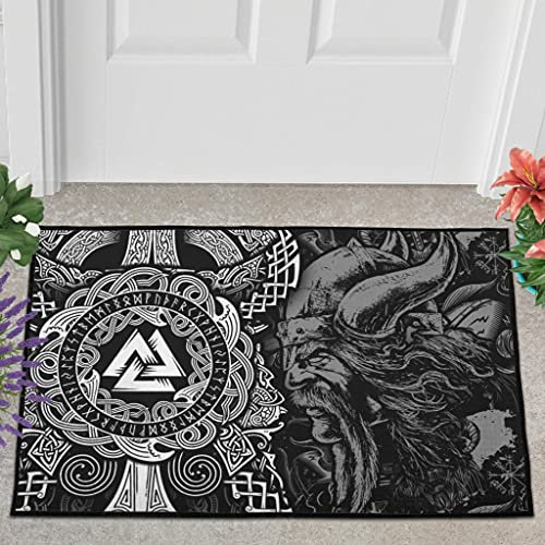Veryday Wikinger Odin Runen Fußmatte Türmatte Eingangsmatte Fußabtreter Fußabstreifer Türvorleger Schmutzmatte Sauberlaufmatte Haustürmatte für Küche White 40x60cm