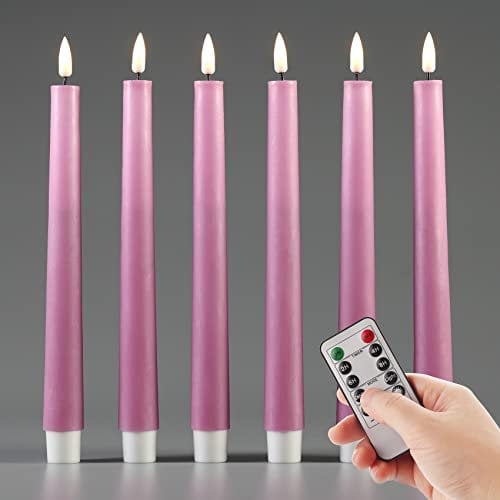 Eywamage Pink Flameless Taper Candles with Remote, Flickering Battery LED Wax Candle Sticks Set of 6