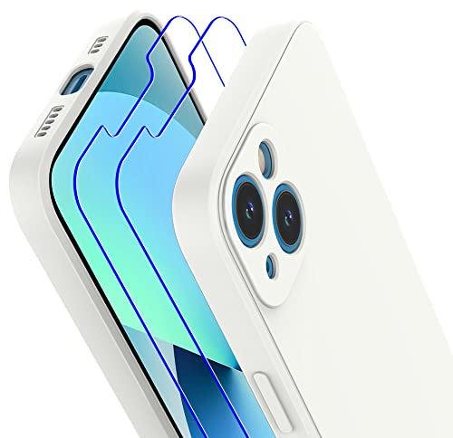 Losvick Silicone Case for iPhone 13 with 2 Pack Screen Protector, iPhone 13 Case Shockproof Protective Soft Phone Case Fine - 6.1 inch - White