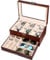 Voova Watch Boxes Organiser Jewellery Box for Men Women,2 Layer Large 12 Slot PU Leather Watch Storage Case,Glass Top Jewelry Display Holder for Watches Sunglasses Rings Necklaces Bracelets,Brown