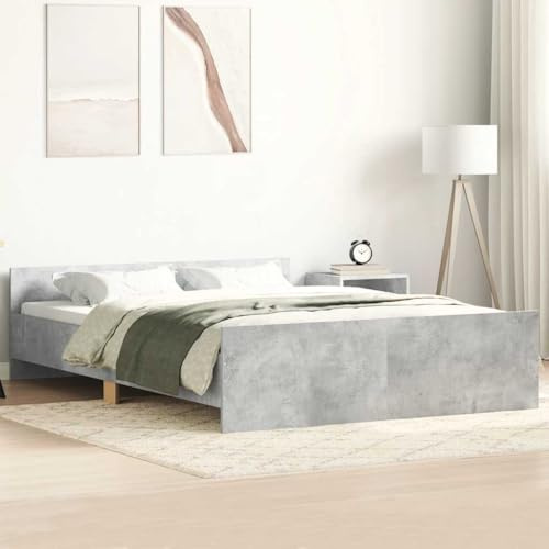 Owoxanthellate OWOX Betonoptik Bett 150x200 cm, Kiefernholz, Industrial-Look, mit Kopf-/Fußteil & Lattenrost