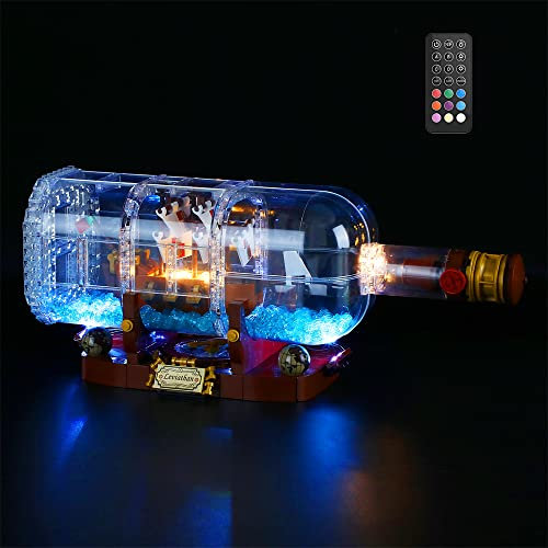 GEAMENT LED Licht-Set (Fernbedienung) Kompatibel mit Lego Schiff in der Flasche - Beleuchtungsset für Ideas 21313 Baumodell (Modell-Set Nicht enthalten)