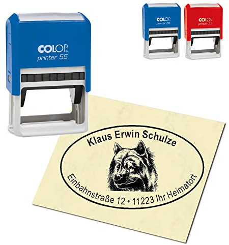 Adressstempel personalisiert Stempel - Eurasier Kopf - oval 59 x 39 mm Automatikstempel als Firmenstempel Namensstempel Bürostempel
