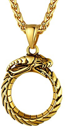 U7 Ketten für Herren Jungen Drachen Anhänger Halskette Wikinger Schmuck für Männer Nordisch Drachen Ouroboros Halskette Edelstahl Herren Vergoldet Kettenanhänger Glücksbringer Modeschmuck für Sohn