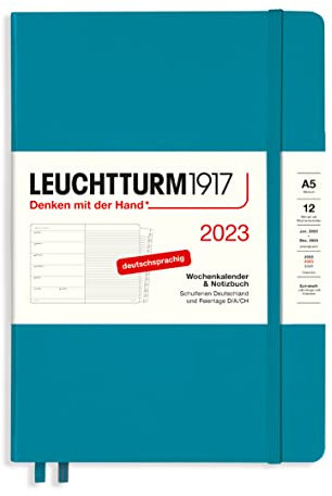 LEUCHTTURM1917 365672 Wochenkalender & Notizbuch Medium (A5) 2023, 12 Monate, Ocean, Deutsch