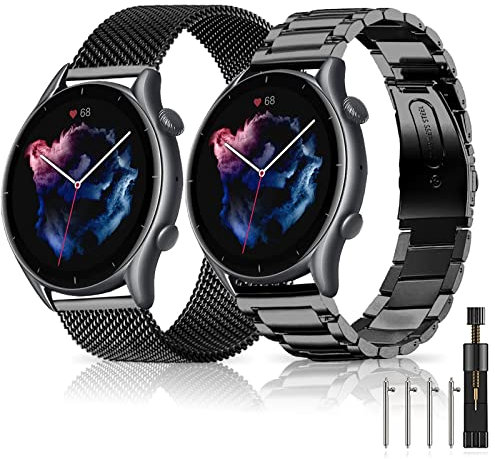 MiKoyi 20 mm Armband Kompatibel mit Samsung Galaxy Watch 7 / FE / 6 Classic / 6, Metall Uhrenarmband Ersatzbänder für Amazfit Active 2 / Active/GTR Mini/GTS 4, Schwarz