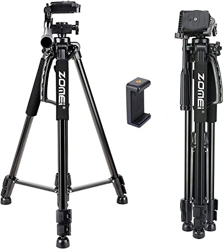 ZOMEI Camera Tripod Extends to 155cm Lightweight Travel Portable Cellphone Pan Head Tripod Stand with Handle Phone Holder and Carry Bag for YouTube Video/Photography/Vlog