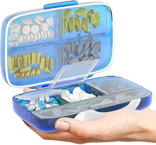 Tablettendose für unterwegs – Kompakte Pillendose, wasserdichte Pillenbox, Tablettenbox mit 8 Fächern – Tragbarer Tabletten Box Organizer ideal für Reise & Zuhause, zuverlässig verschließbar