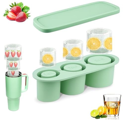 Vibbang Ice Cube Tray for Stanley Cup, Silicone Ice Cube Moulds with Lid for 20-40oz Tumbler, Large Reusable Ice Cube Mold Tray for Freezer, Drink, Juice, Whiskey, Cocktail