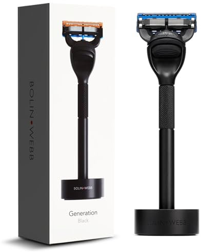 Bolin Webb Generation Rasierer und Ständer in Schwarz Ausgestattet mit Gillette Fusion5 Klinge Luxuriöser Rasierer für Männer