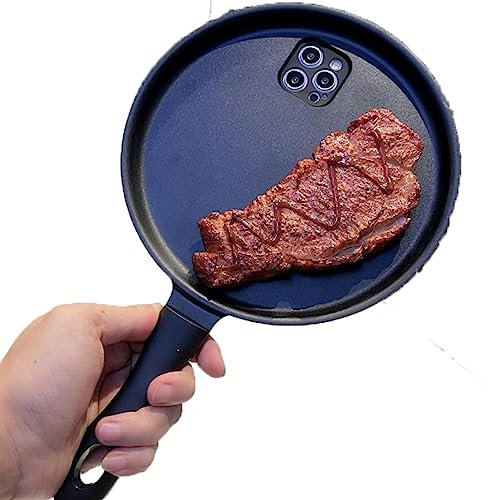 SpaPur Bratpfannen-Handyhülle, lustiges gebratenes Kochsteak Handyhülle für iPhone 14 13 12 Silikonhülle (Farbe: Für iPhone 12)