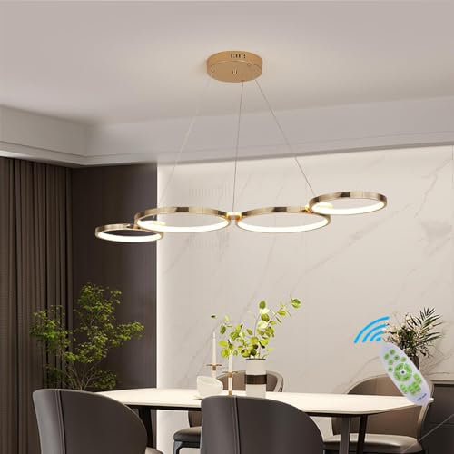 Schwarz LED Pendelleuchte Esszimmerlampe Dimmbare Moderner Büro Ring Design Hängelampe Höhenverstellbare Wohnzimmerlampe Küchen Kronleuchter für Schlafzimmer Bar Esstisch Hängend Leuchten (Rose Gold)
