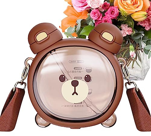 JINGAN agua oso kawaii,agua transparente portátil gran capacidad a prueba fugas transparente | 750 ml Cute Kawaii Bear Water Bottle Crossbody Travel Mug Flask