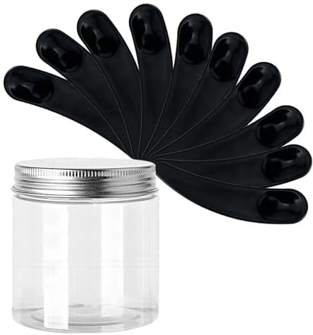 SKYPRO 50Pcs Mini Cosmetic Spatula Curved Scoop Makeup Mask Cream Spoon Eye Cream Stick Make Up Face Beauty Tool, with A Clear PET Bottle - Black