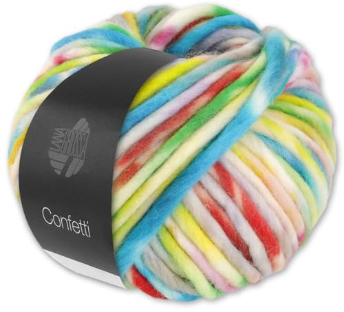 Frida's Wollhaus Lana Grossa 100 g Confetti Wolle Garn Stricken Merino Dochtgarn dick 10 Farben (6 | Flieder/Blauviolett/Rost/Senf/Rohweiß/Petrol)