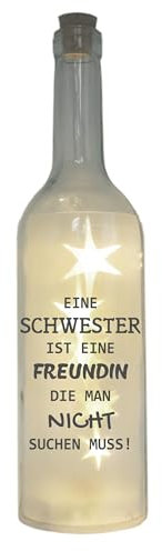 WB wohn trends LED-Flasche mit Motiv, Eine Schwester ist eine Freundin, grau, 29cm, Flaschen-Licht Glitzer-Flasche Leuchtflasche Lampe mit Text Spruch