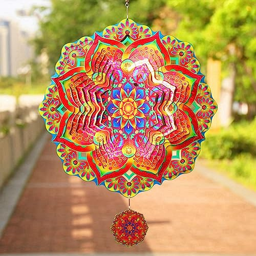 Tagtight Edelstahl 3D Rotierende Mandala Spiral, Dekoratives Mandala Windspiele, Wind Spinners zum Aufhängen, Metall Garten mit Haken für Balkon und Terrasse