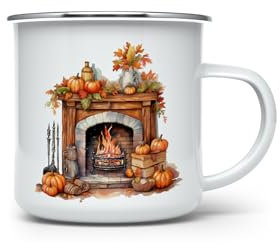 MAXIKIWI - Tasse à café ou thé en émail durable pour intérieur et extérieur – Saison d'automne – 350 ml