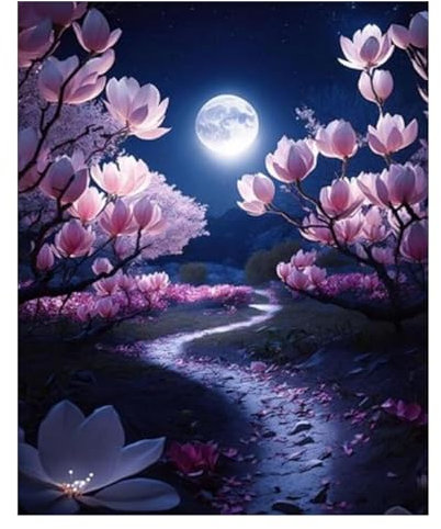 WakiHong Magnolie Diamond Painting30x40cm,5D Diamant Painting Erwachsene,DIY Mond Diamant Painting Bilder Set,für Wohnzimmer Schlafzimmer Wand Dekoration Geschenke