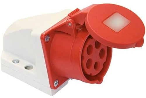 Base de superficie 3P+N+T roja 32A 400V, ideal para instalaciones eléctricas industriales y comerciales.