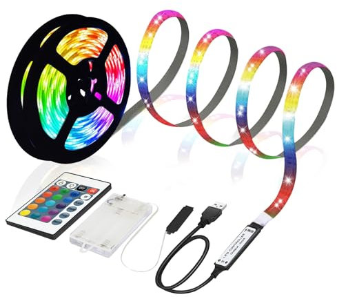 MUSUNIA LED Streifen Batterie - 2M RGB 5050 LED Strip Batteriebetrieben oder USB Batteriebetrieben,Ferndimmbar 16-Farben,Schneidbar für TV Hintergrundbeleuchtung Deko,Schränke,TreppenDeko