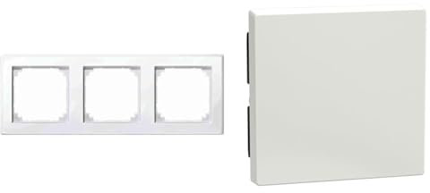 Schneider Electric Merten 478319 M-SMART Rahmen & Merten 432119 Wippe Abdeckung Wechselschalter, Ausschalter, Kreuzschalter System M, 1 Smart, M-Plan, M-Creat, polarweiß glänzend