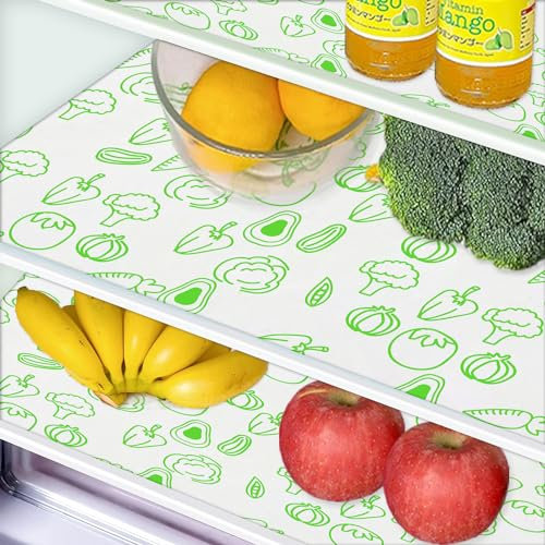 Non-Slip Refrigerator Liners, Strong Absorbent Fridge Bin Liners and Fresh Mats Machine Washable, Home Kitchen Gadgets Accessories Organization for Freezer Shelf Drawer Cabinets (6PCS Green Veggie)