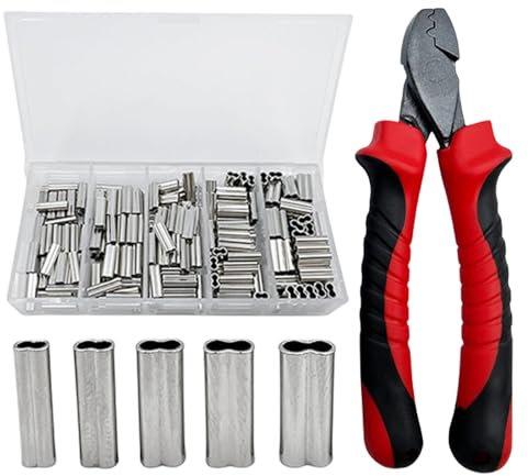 Crimphülsen zum,Angel-Crimpset, Crimpschlaufenhülsen-Kit aus Kohlenstoffstahl, Zange zum, komplettes Angelzangen-Set mit Crimp-Schlaufenhülsen-Set, Rutschfester Griff