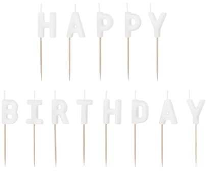 Geburtstagskerzen Happy Birthday 2,5cm - 13er Set Buchstabenkerzen Schriftzug Geburtstag - Partydeko Kuchenkerzen Tortenkerzen - Kuchedeko Tortendeko Weiß
