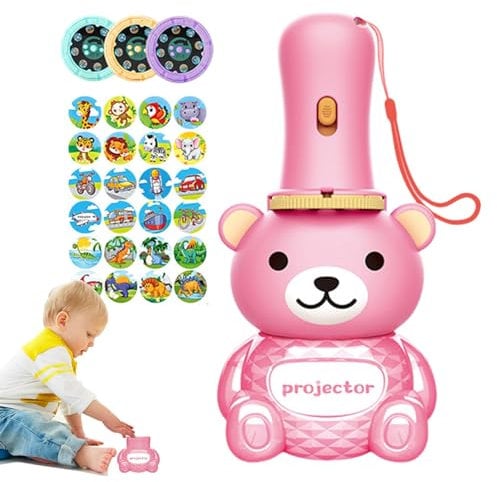 Kids Flashlights, Bear Shape Projector Light, Educational Learning Story Slide Projection with 24 Patterns, Bedtime Bear Night Light Toy for Kids