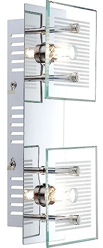 Wandlampe Wandleuchte Spotlampe Spotleuchte Flurleuchte, 2 Flammig, Glasplatte weiß gestreift Chrom, 2x LED 350Lm 3000K warmweiß, LxBxH 25x10x7,5cm