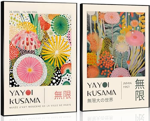 Yayoi Kusama Wandkunst, japanische abstrakte Leinwand, Wanddekoration, Retro, bunte Tokio, Bilder, Drucke, Poster, Galerie, Ausstellung, Kunstwerk für Schlafzimmer, Badezimmer, Wohnzimmer