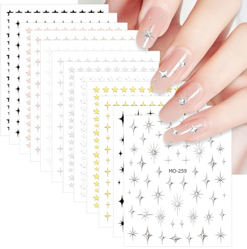 OWill 12 Blätter Nagelsticker, Star Nagelaufkleber, Art Nail Sticker, Nagelsticker Selbstklebend, Aufkleber Nägel, Geeignet für Nagelkunstmodellierung