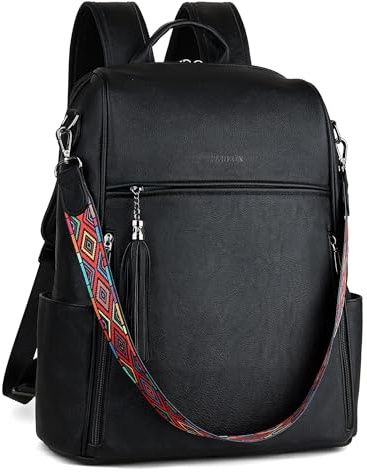 FADEON Leather Laptop Backpack for Women Designer 15.6 inch PU Laptop Bag, Ladies Travel Computer Work Backpack